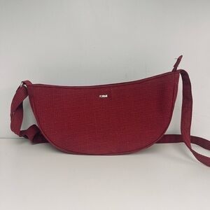 Textured Red Fabric Crescent Crossbody Bag